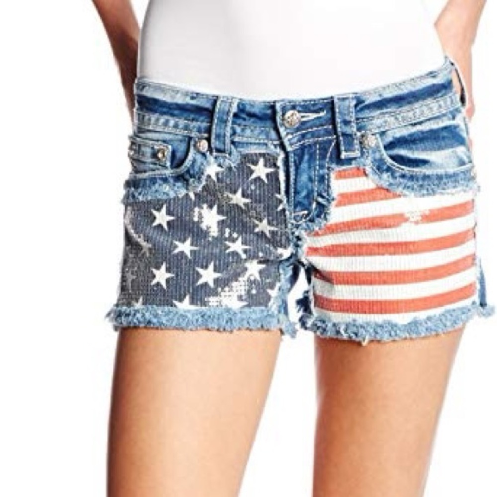 Miss me American flag sequin shorts